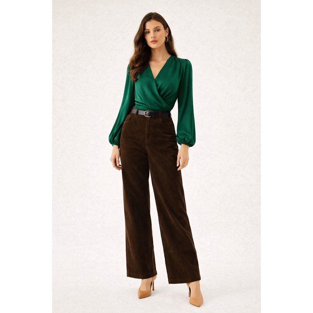 Commense Corduroy Wide Leg Pocket Pants Dark‎ Brown size S - Picture 2 of 6